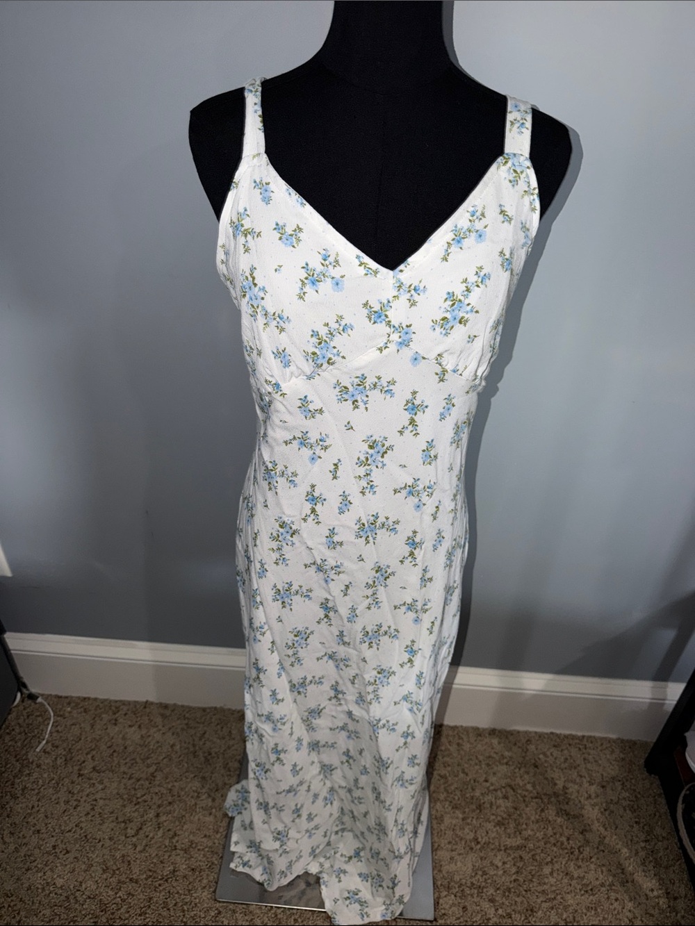 The Workshop Sleeveless White Maxi Dress with Blue Floral Print